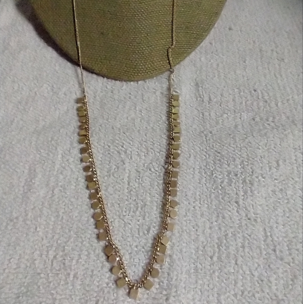 Goldtone round square charms chain necklace